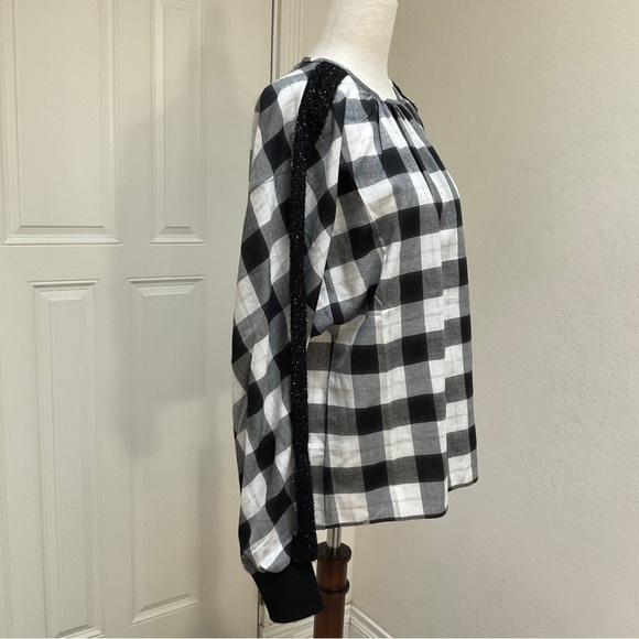 NWT Tibi Plaid Crew Neck Top Black & White Oversize XS - Picture 9 of 12